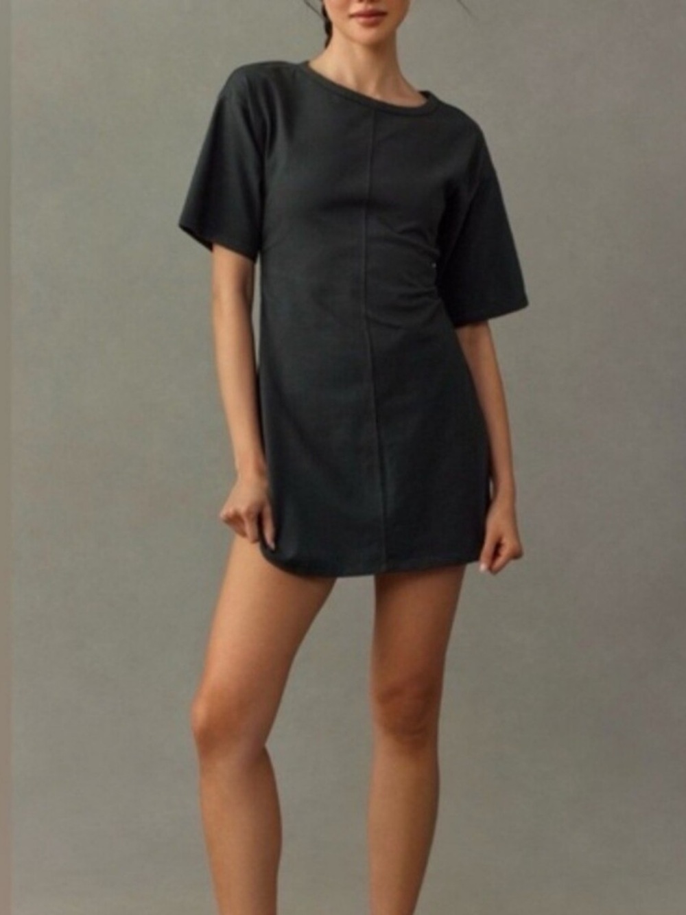 Anthropologie Daily Practice Field Day Ruched T-Shirt Dress Sz M in Black